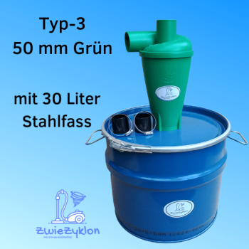 30 Liter Stahlfass Blau mit Zyklonabscheider Typ-3 Grün für Staubsauger