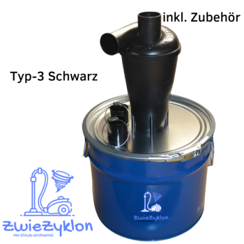 20 Liter Stahlfass Blau (Innenlack) mit Zyklonabscheider Typ-3 Schwarz für Staubsauger