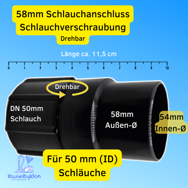 Schlauchanschluss für 50 mm Saugschlauch auf 58 mm (Außen-Ø) z.B. Nilfisk , Shopvac, Festool, Hilti
