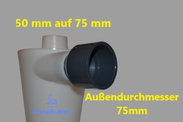 50 auf 75 mm (Außen-Ø) Reduzierung PVC-U Adapter für Zyklonabscheider