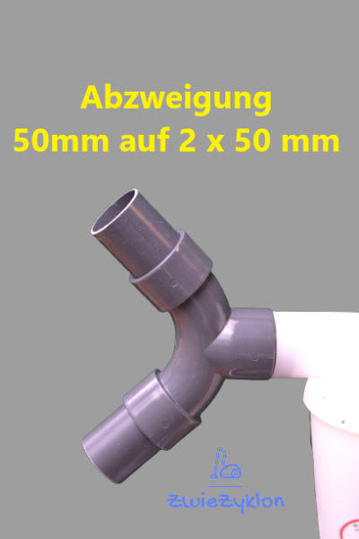 2-Fach Y Verteiler/Abzweig 50 auf 2x 50mm mit Kappe für Zyklonabscheider